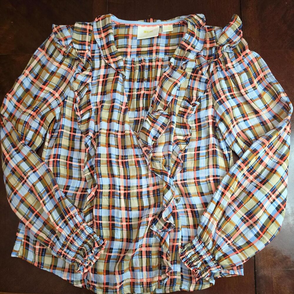 Maeve by Anthropologie Multicolored Sheer Ruffle Wrap Blouse